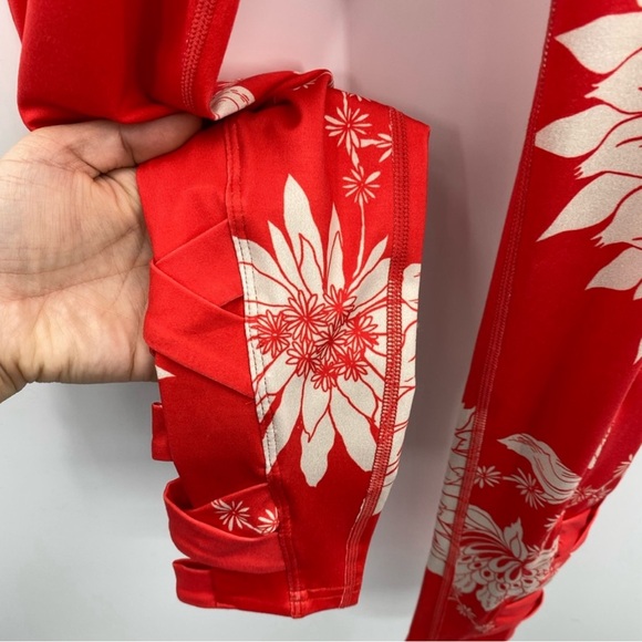 Free People RARE plaid prairie floral red ballet leggings - Picture 5 of 6